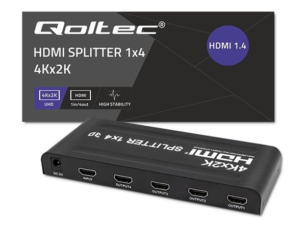 Qoltec - Video/lyd-splitter - active, high stability - 4 x HDMI - stasjonær - DC