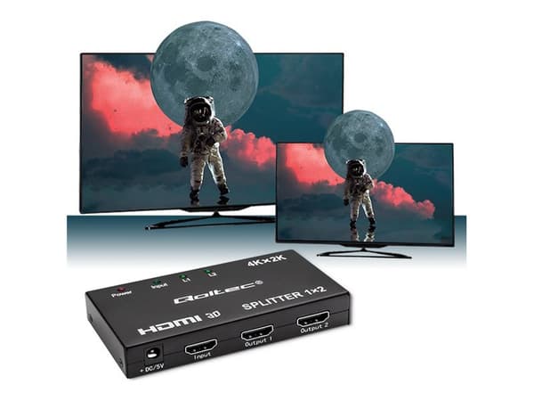 Qoltec - Video/audiosplitter - aktiv, hög stabilitet - 2 x HDMI - skrivbordsmodell - DC