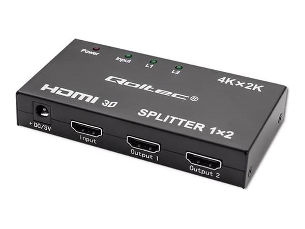 Qoltec - Video/audiosplitter - aktiv, hög stabilitet - 2 x HDMI - skrivbordsmodell - DC