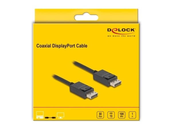 Delock Coaxial - DisplayPort-kabel - DisplayPort (hane) till DisplayPort (hane) - DisplayPort 2.1 - 1 m - stöd för 16K 60 Hz (15.360x8640), upp till