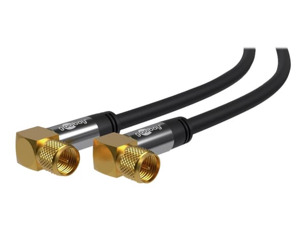 goobay - Antennkabel - F-kontakt hane vinklad till F-kontakt hane vinklad - 3 m - sköldad i fyra lager - 135 dB - svart - fast