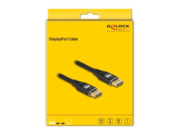 Delock - DisplayPort-kabel - DisplayPort (hann) til DisplayPort (hann) - DisplayPort 1.4 - 2 m - 8K 60 Hz (7680 x 4320) støtte (DSC) - svart