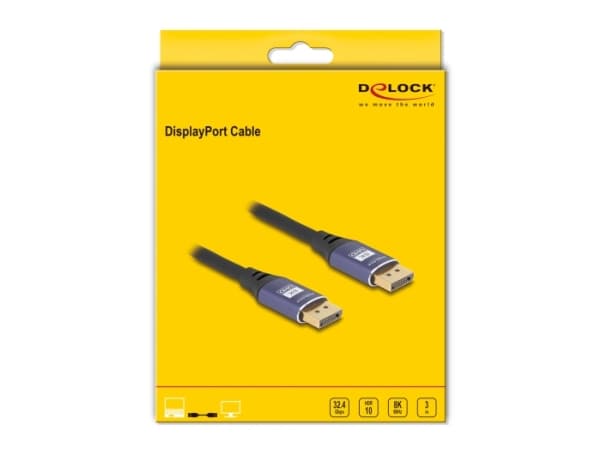 Delock - DisplayPort-kabel - DisplayPort (hann) til DisplayPort (hann) - DisplayPort 1.4 - 1 m - 8K 60Hz støtte - svart, purpur