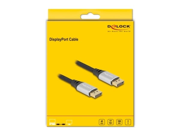 Delock - DisplayPort-kabel - DisplayPort (hane) till DisplayPort (hane) - DisplayPort 2.1 - 2 m - guldpläterade kontakter, stöd för 16K 60 Hz (15.360