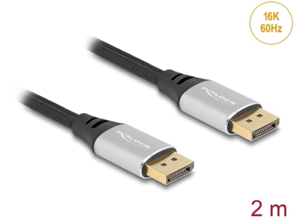 Delock - DisplayPort-kabel - DisplayPort (hane) till DisplayPort (hane) - DisplayPort 2.1 - 2 m - guldpläterade kontakter, stöd för 16K 60 Hz (15.360