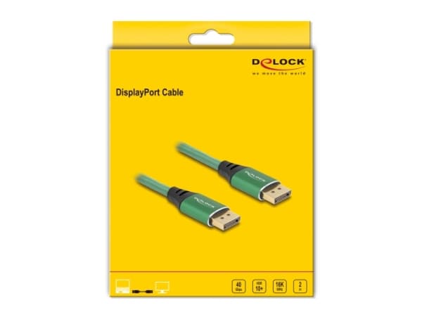 Delock - DisplayPort-kabel - DisplayPort (hane) till DisplayPort (hane) - DisplayPort 2.1 - 2 m - stöd för 16K 60 Hz (15.360x8640), guldpläterade kon