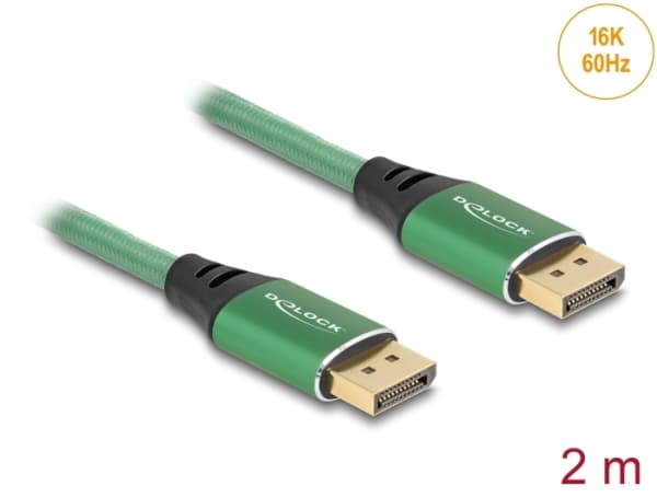 Delock - DisplayPort-kabel - DisplayPort (hane) till DisplayPort (hane) - DisplayPort 2.1 - 2 m - stöd för 16K 60 Hz (15.360x8640), guldpläterade kon