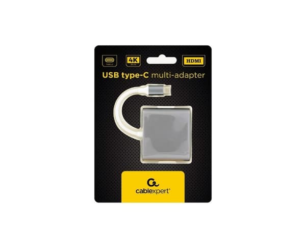 Gembird A-CM-HDMIF-02-SG - Videokort - 24 pin USB-C hane till HDMI, USB typ A, USB-C (enbart ström) hona - stöd för 4K