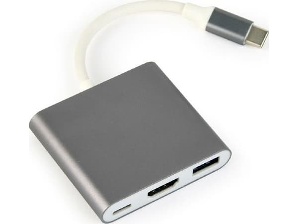 Gembird A-CM-HDMIF-02-SG - Videokort - 24 pin USB-C hane till HDMI, USB typ A, USB-C (enbart ström) hona - stöd för 4K