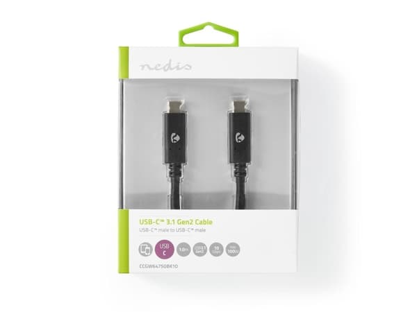 Nedis CCGW64750BK10, 1 m, USB C, USB C, USB 3.2 Gen 2 (3.1 Gen 2), Musta