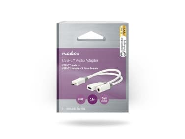 Nedis CCBW64922WT01, 0,1 m, USB Type-C, USB Type-C + 3.5mm, Hankjønn, Hankjønn/hunkjønn, Rett