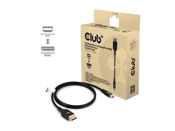 Club 3D CAC-1116 - DisplayPort-kabel - Mini DisplayPort (hane) till DisplayPort (hane) - DisplayPort 2.1 - 1 m - VESA DP80-certifierad, UHBR10, UHBR2