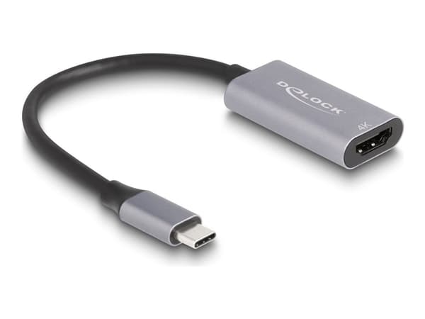 Delock - Hög hastighet - videokort - 24 pin USB-C hane till HDMI hona - 15 cm - grå/svart - 4K60 Hz (4096 x 2160) stöd, HDR-stöd, stöd för DP Alt-läg