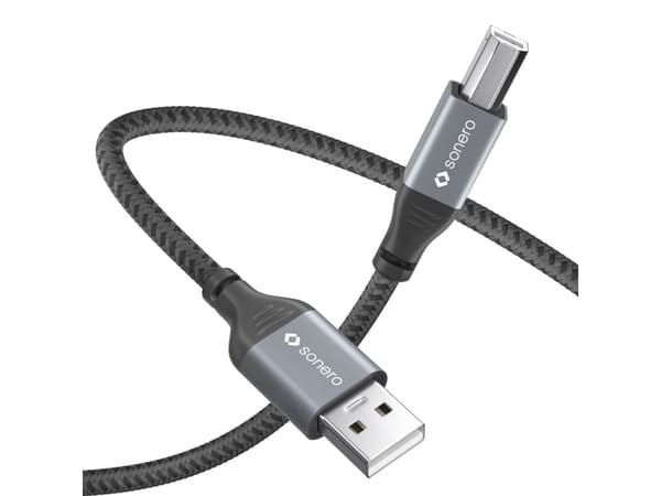 sonero SPC-U010-050, 5 m, USB A, USB B, USB 2.0, 0,48 Gbit/s, Svart, Grå