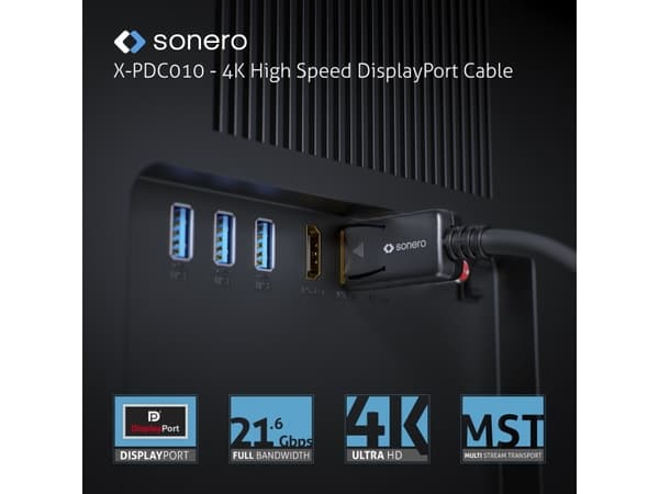 sonero 8K Displayport Kabel 1.4v, 1,8 m, DisplayPort, DisplayPort, Hankoppling, Hankoppling, 7680 x 4320 pixlar