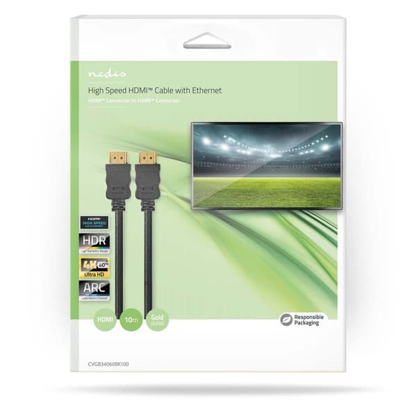 Nedis High Speed HDMI ™ kabel med Ethernet | HDMI ™ -kontakt | HDMI ™ -kontakt | 4K@60Hz | ARC | 18 Gbps | 10.0 m | Rund | PVC | Sort | Boks