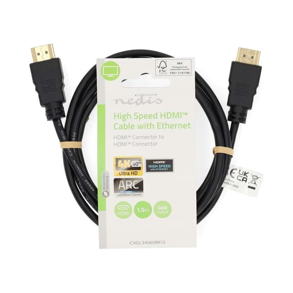 Nedis High Speed HDMI ™ kabel med Ethernet | HDMI™ Stik | HDMI™ Stik | 4K@60Hz | ARC | 18 Gbps | 1.50 m | Runde | PVC | Sort | Label