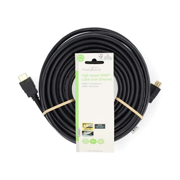 Nedis High Speed ​​HDMI ™ kabel med Ethernet | HDMI ™ -kontakt | HDMI ™ -kontakt | 4K@60Hz | ARC | 18 Gbps | 15.0 m | Rund | PVC | Sort | Label