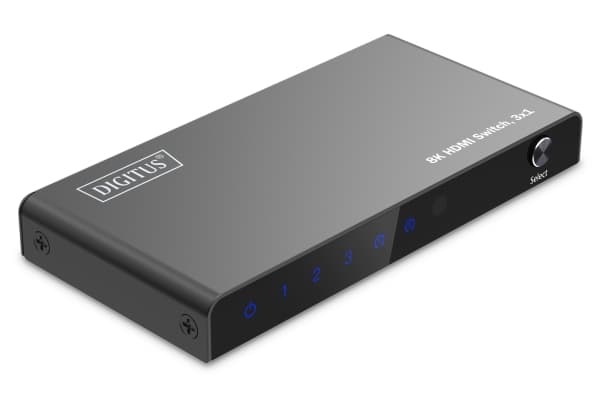 DIGITUS - Video-/ljudomkopplare - 8K, 3x1 - 4 x HDMI - skrivbordsmodell
