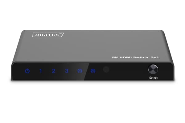 DIGITUS - Video-/ljudomkopplare - 8K, 3x1 - 4 x HDMI - skrivbordsmodell