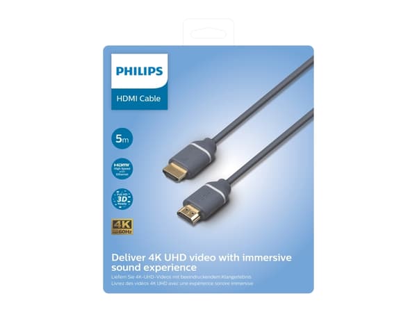 Philips SWV5650G - Hög hastighet - HDMI-kabel med Ethernet - HDMI hane till HDMI hane - 5 m - 4K60Hz stöd, upp till 18 Gbps dataöverföringshastighet,