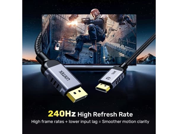 UNITEK C1626GY01-3M, 3 m, DisplayPort, DisplayPort, Hankjønn, Hankjønn, 15360 x 8640 piksler