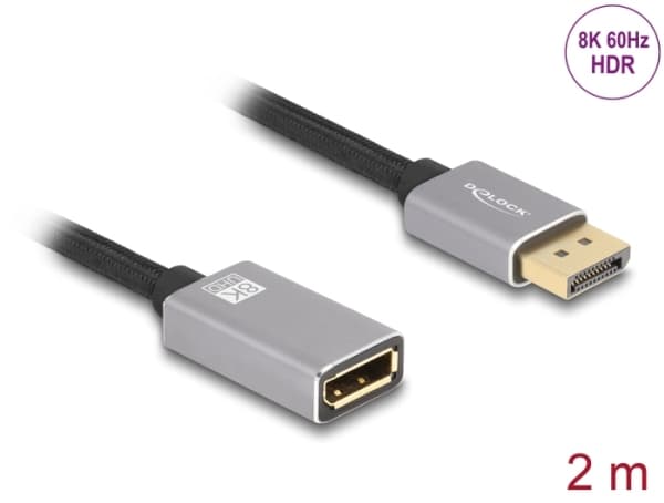 Delock - DisplayPort-förlängningskabel - DisplayPort (hane) till DisplayPort (hona) - DisplayPort 1.4 - 2 m - 8K UHD-stöd (7680 x 4320), upp till 32,