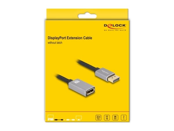 Delock - DisplayPort-förlängningskabel - DisplayPort (hane) till DisplayPort (hona) - DisplayPort 1.4 - 2 m - 8K UHD-stöd (7680 x 4320), upp till 32,