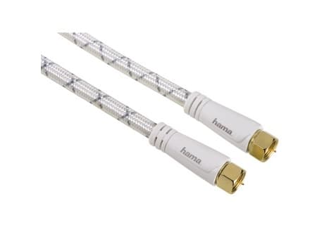 Hama - RF-kabel - F-kopling (hann) til F-kopling (hann) - 3 m - firedobbelt-skjermet koaksial - 120 dB - hvit