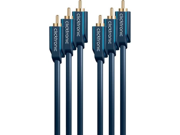 ClickTronic 3m YUV Component, 3 m, 3 x RCA, Gull, Blå, Hankjønn/hankjønn, 1 stykker