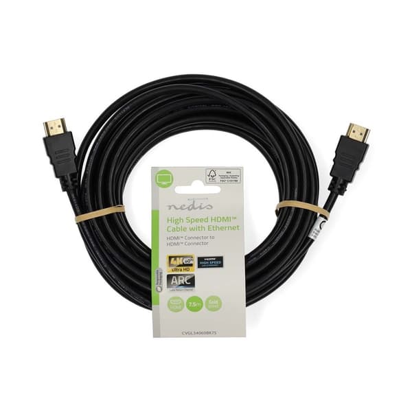 Nedis High Speed ​​HDMI ™ kabel med Ethernet | HDMI™ Kontakt | HDMI™ Kontakt | 4K@60Hz | ARC | 18 Gbps | 7.50 m | Rund | PVC | Svart | Label