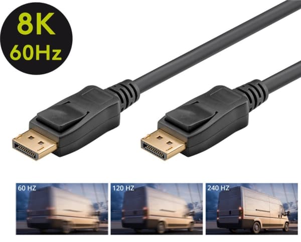 Goobay 74778, 2 m, DisplayPort, DisplayPort, Hankjønn, Hankjønn, 7680 x 4320 piksler