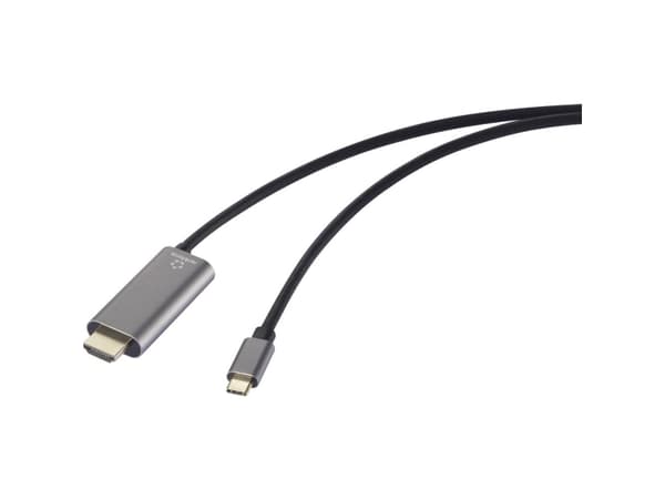 Renkforce USB-C® / HDMI Adapterkabel USB-C® stik, HDMI-A-stik, USB-C® bøsning 1.50 m Sort RF-6409792 4K UHD, med ladestik USB-C®-displaykabel