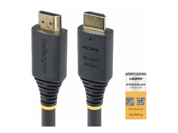 StarTech.com 5m (16.4ft) Premium Certified High Speed HDMI Cable, 4K60Hz - Premium hög hastighet - HDMI-kabel med Ethernet - HDMI hane till HDMI hane