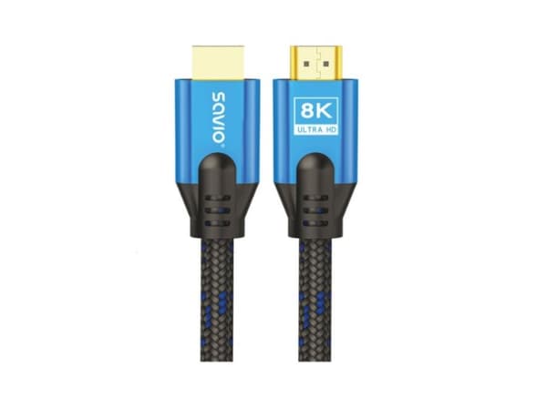 Savio HDMI (M) v2.1 cable 5m 8K copper blue-black golden tips CL-169, 5 m, HDMI Type A (Standard), HDMI Type A (Standard), 3D, Sort, Blå