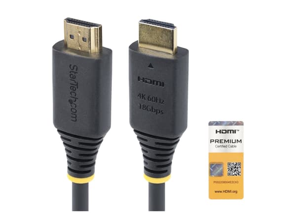 StarTech.com 1m (3.3ft) Premium Certified High Speed HDMI Cable, 4K60Hz - Premium hög hastighet - HDMI-kabel med Ethernet - HDMI hane till HDMI hane
