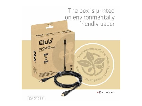 Club 3D - DisplayPort-kabel - DisplayPort (hane) till DisplayPort (hane) - DisplayPort 2.1 - 3 m - VESA DP54 Certified, 8K120 Hz (7680 x 4320) stöd -