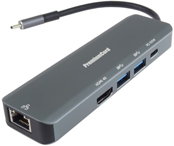 PremiumCord USB-C på HDMI, 2x USB3.2, PD 100W,RJ45