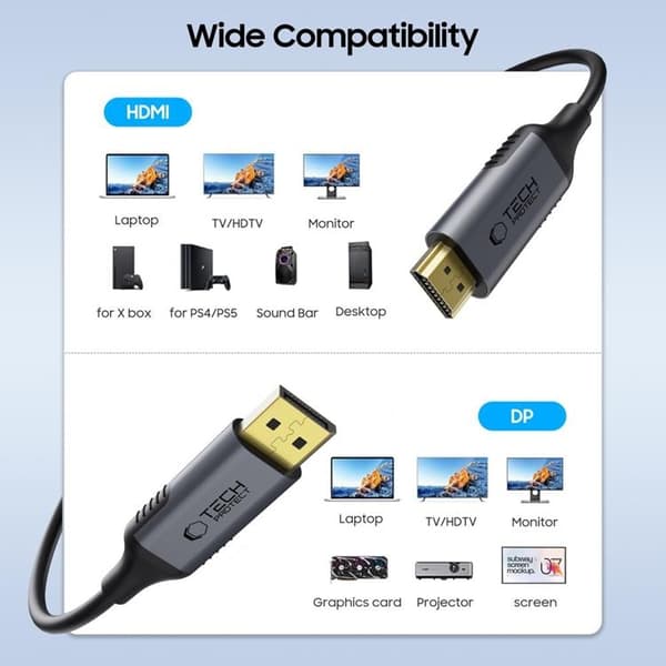 Tech-Protect Displayport Till HDMI Kabel 2.0 4K 60HZ 200cm Ultraboost