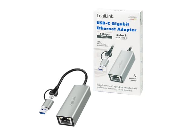 LogiLink UA0238B, Kabel, USB Type-A/USB Type-C, Ethernet, 1000 Mbit/s, Grå