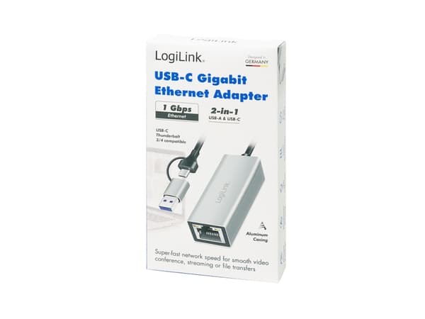 LogiLink UA0238B, Kabel, USB Type-A/USB Type-C, Ethernet, 1000 Mbit/s, Grå