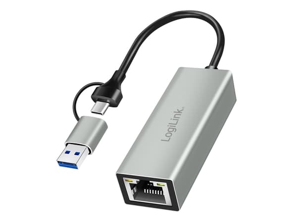 LogiLink UA0238B, Kabel, USB Type-A/USB Type-C, Ethernet, 1000 Mbit/s, Grå