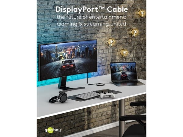 Goobay 75680, 2 m, DisplayPort, DisplayPort, Hankjønn, Hankjønn, 7680 x 4320 piksler