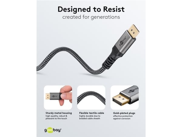Goobay 75685, 2 m, DisplayPort, DisplayPort, Hankjønn, Hankjønn, 10240 x 4320 piksler
