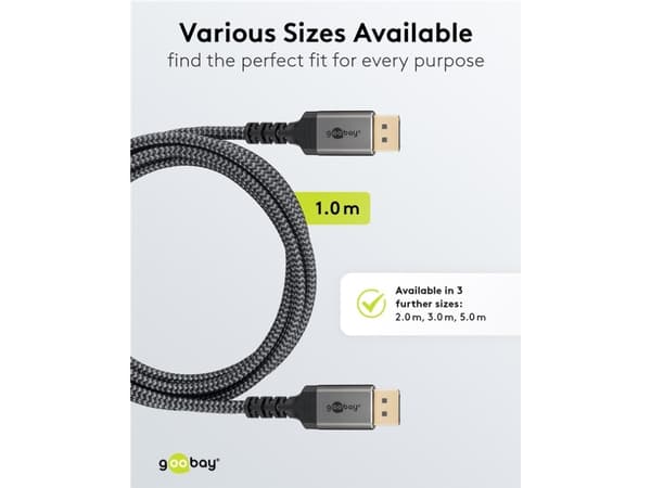 Goobay 75686, 3 m, DisplayPort, DisplayPort, Hankjønn, Hankjønn, 10240 x 4320 piksler