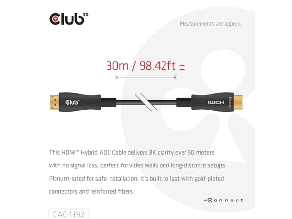 CLUB3D CAC-1392, 30 m, HDMI Type A (Standard), HDMI Type A (Standard)