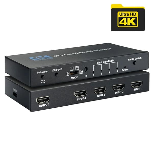 NÖRDIC HDMI-skaleringsbryter 4 til 1 med Multiviewer 4K30hz HDCP1.4