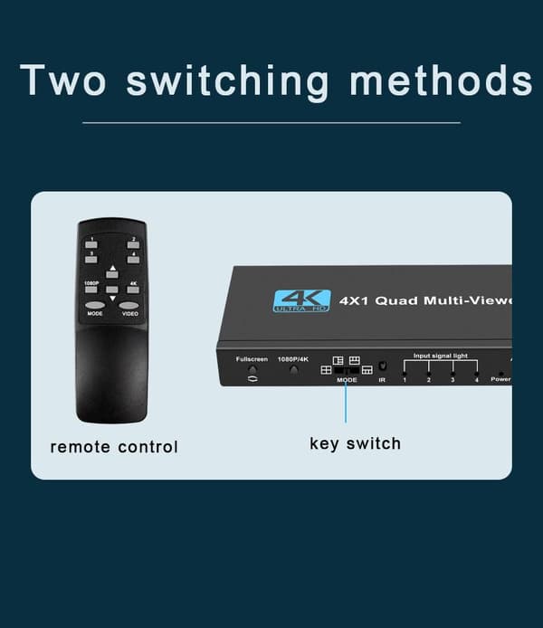 NÖRDIC HDMI-skaleringsbryter 4 til 1 med Multiviewer 4K30hz HDCP1.4