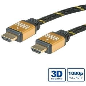 ROLINE Gold - HDMI med Ethernet-kabel - HDMI (M) til HDMI (M) - 7,5 m - Dobbelt isolering - Sort, Guld (11.04.5504)