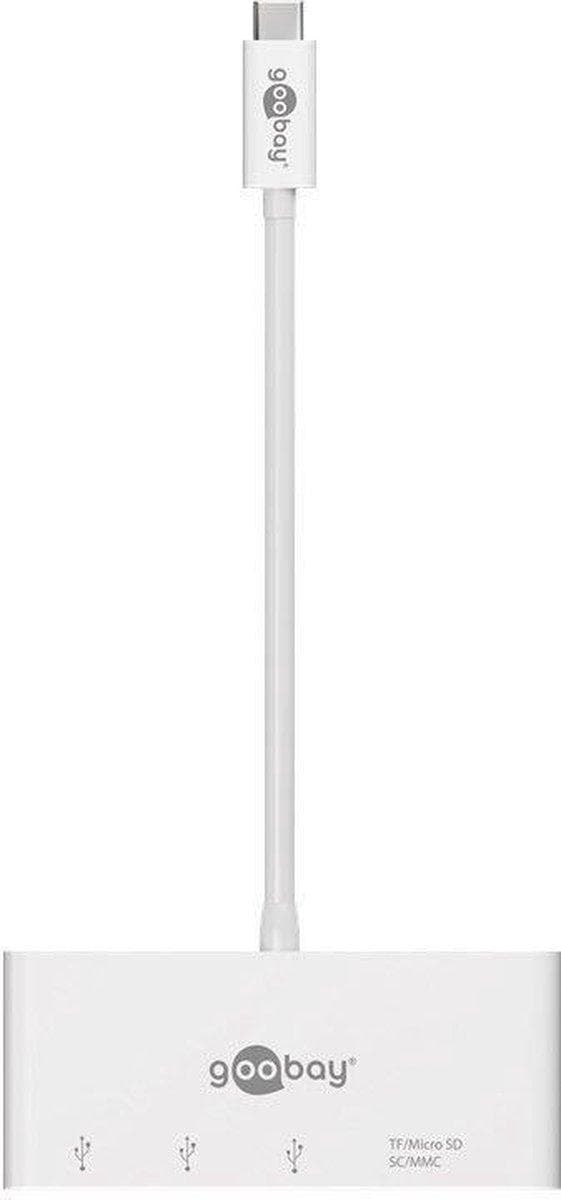 Goobay 3-Port USB-C Hub med kortlæser - Busdrevet - USB3.0 / Hvid - 0,15 meter